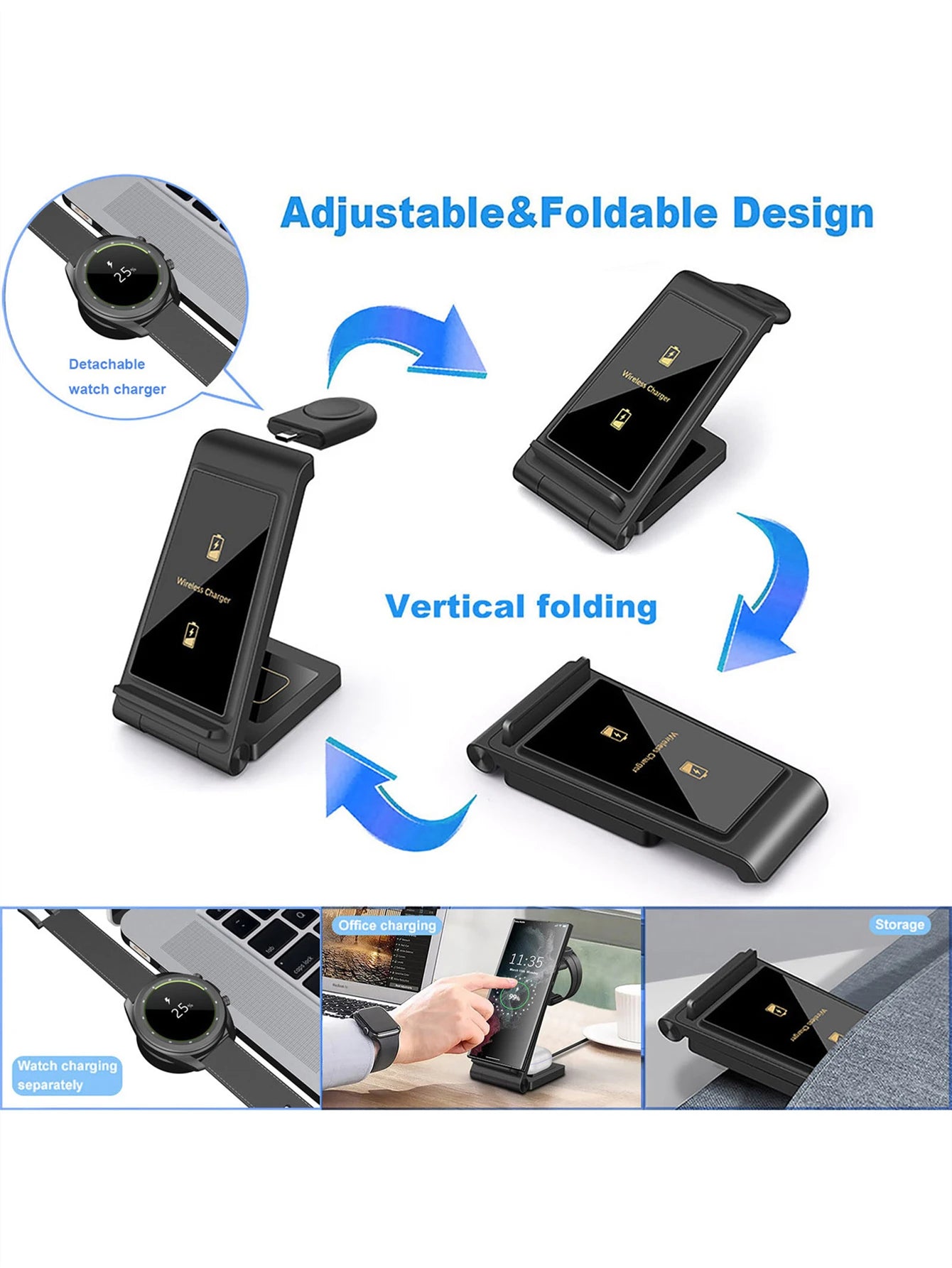 Carregador sem fio 3 em 1 para Samsung S24 S23 Ultra/S22/S21/Note 20/Z Flip 6/Z Fold 6 Estação de carregamento rápido para Galaxy Watch 7 Pro